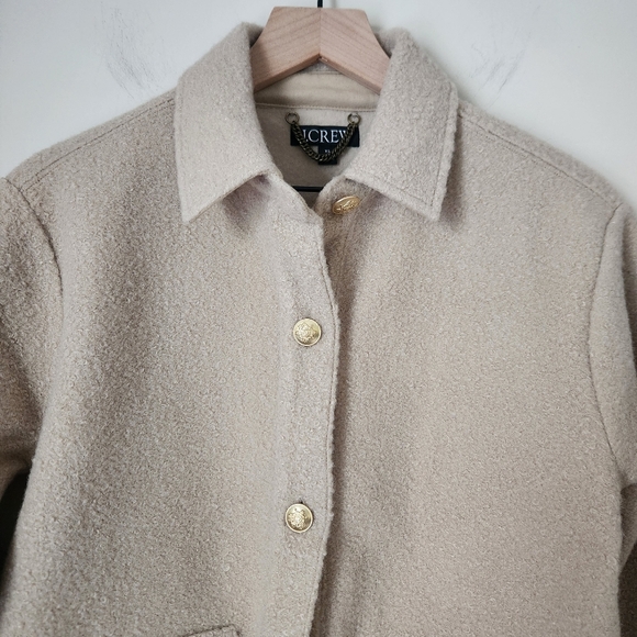 J. Crew | Bouclé Long Sleeve Button Front Shirt Jacket in Sandstone - Size XS - Picture 3 of 10